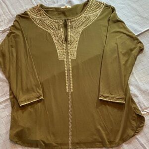 East UK Olive Embroidered Women's Tunic Top with Silver Accents